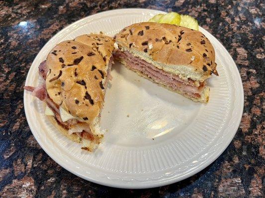 Ham & Swiss on onion roll