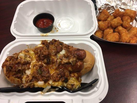 Double dog with chili