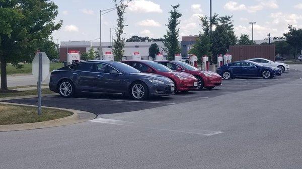 The bank of 250 kW superchargers at Rolling Hills. Park near the end!