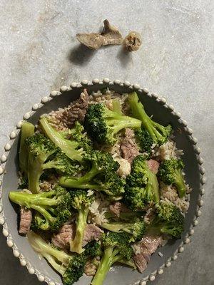 Been with broccoli Poured from take out container into bowl