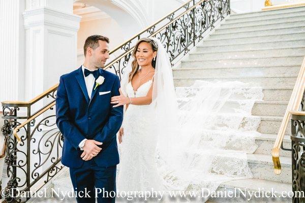 Wedding day first look on the stairs is such a perfect location. www.danielnydick.com NJ wedding photography