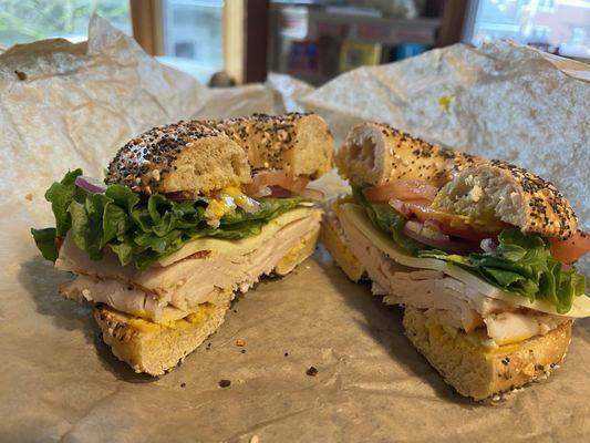 Turkey Sandwich on Everything Bagel