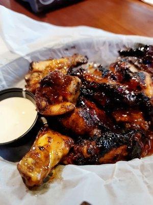 Grilled Sweet Thai Chili chicken wings with bleu cheese dip