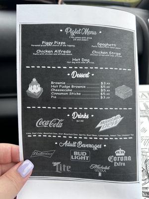 Back of menu