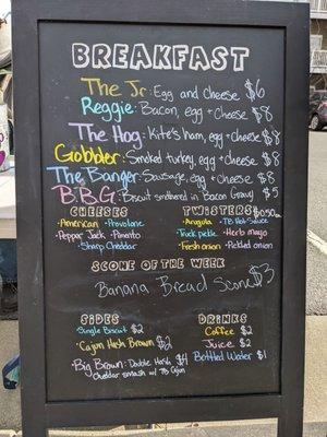 Breakfast menu