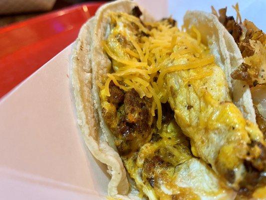 Chorizo, egg and cheese taco