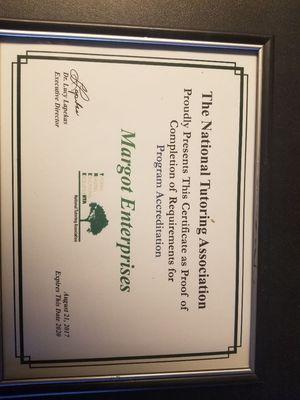 Our accreditation from the National Tutoring Association.