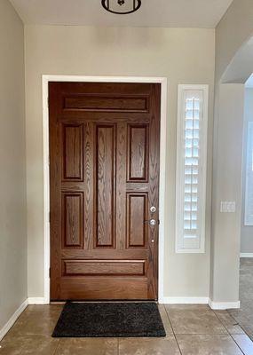 Front Door with Side Window with O'Hair Shutters from Desert Wind