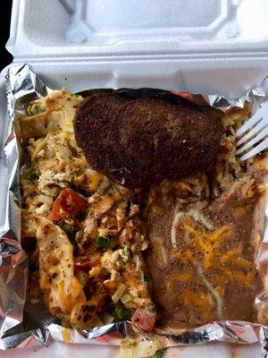 Migas plate with hash browns and sausage!