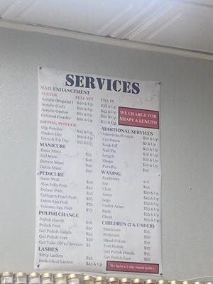 Services and prices