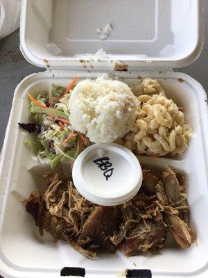 Kalua Pork with rice, slaw & mac