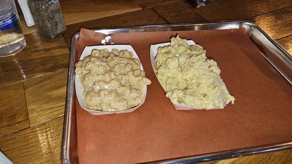 Mac and cheese and potato salad..yummy and big enough to share!