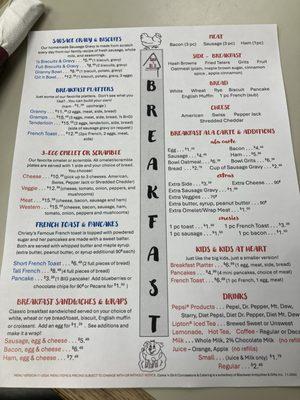 Breakfast menu