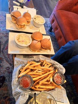 Pork sliders, chicken sliders and fries