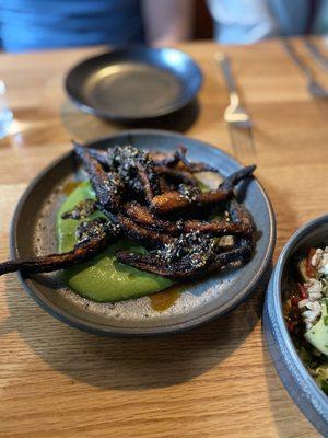 Roasted carrots, green goddess, toasted sesame chili ($15)