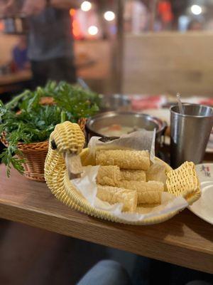 Fried tofu skin in a duck container