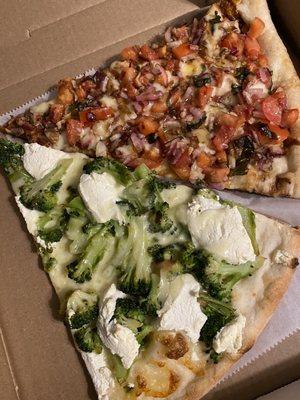 White broccoli slice and bruschetta slice