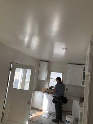 Master Electrician Jaime finished installing six recessed lights.                                     "Great job!" Stated the homeowners.