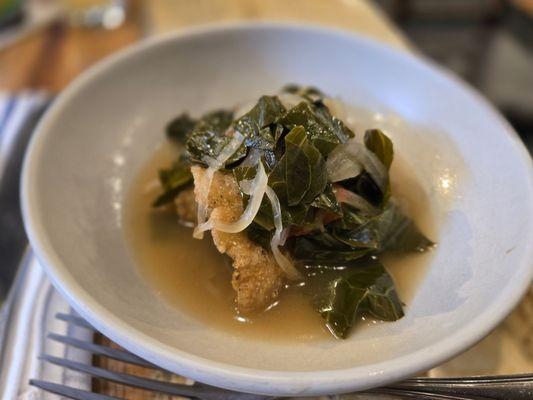 Catfish w pickled greens in chili broth. Excellent.