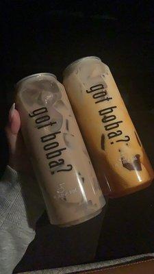 Classic Milk Tea Bubble Tea on the left , Thai tea on the right !