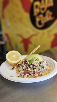 Close up of Shrimp Tostada