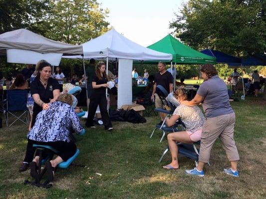 Chair massage at one of Portland's Concerts in the Park