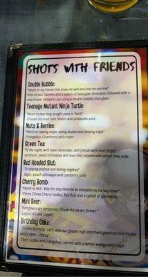 Sweet drink menu