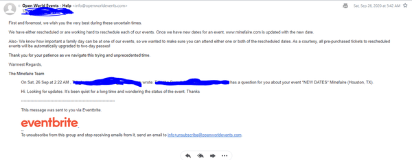 Email about reschedule that never happened