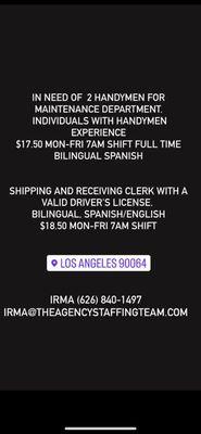 Now hiring in the west Los Angeles area!