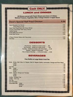 Dave's Diner menu