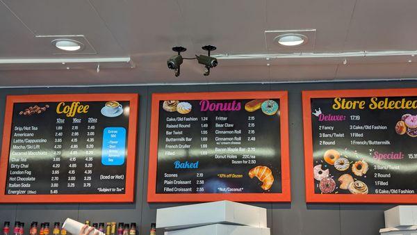 Menu: coffee and individual donuts.