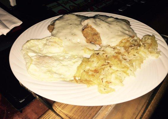 Chicken fried steak and eggs