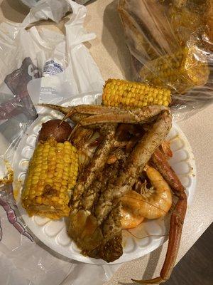 Snow crab, shrimp corn and potatoes.