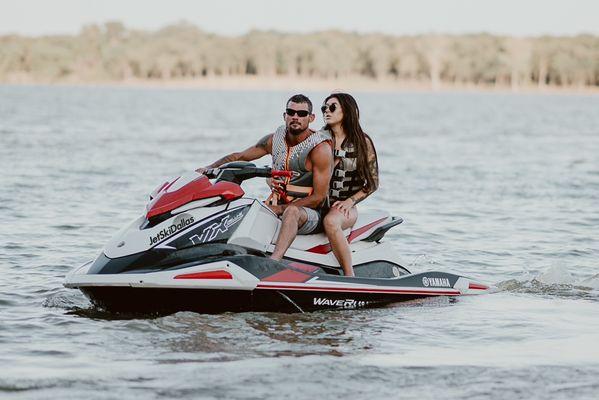 Our JetSki's comfortably seat 2 adults. What a great date idea, exploring. Lake Lewisville!