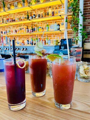 Blackberry jamboree, Deluxe Bloody Mary, MO Michelada