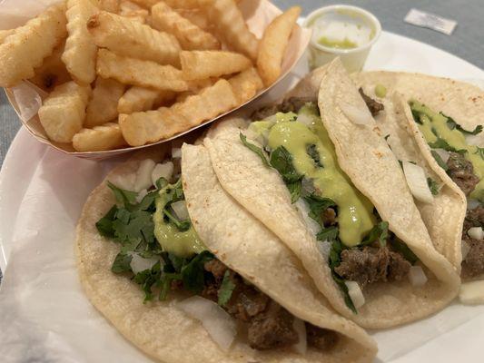 Asada tacos and fries