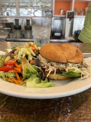 Chicken salad sandwich with house salad