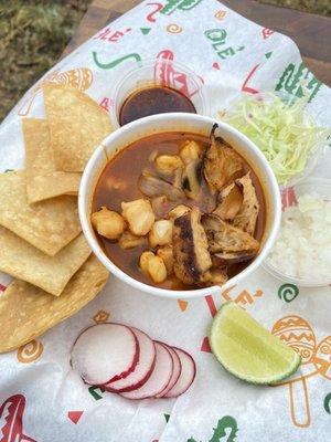 Vegan pozole with chicken