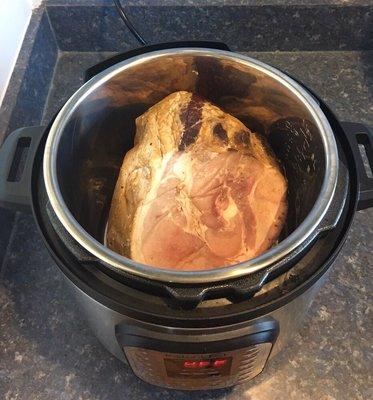 One of our 5 lb smoked hams in a instant pot, oh the sweet aroma!