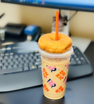 French Vanilla Latte and an Old Fashioned Donut