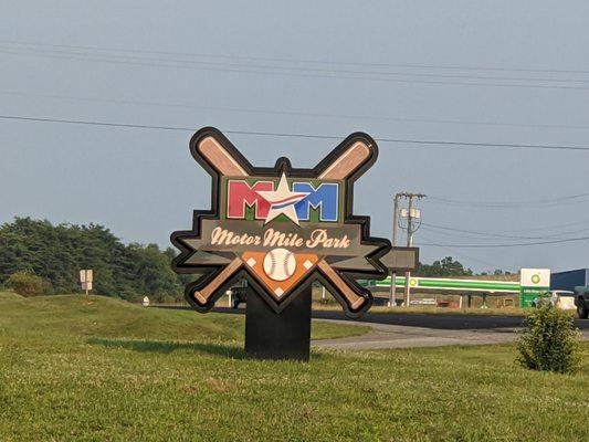 Sign in front of Motor Mile Park, Christiansburg