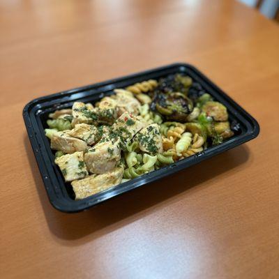 Thai curry chicken, Whole wheat pasta, Brussel sprouts