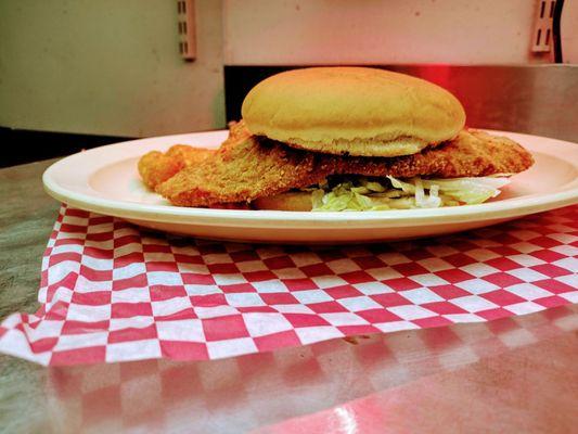 Omg look how big this pork tenderloin sandwich is .....