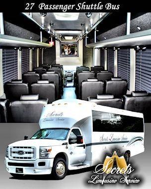 27 PASSENGER SHUTTLE BUS WITH LEATHER RECLINING SEATS 42 INCH PLASMA TV, INDIVIDUAL OVERHEAD LIGHTING...