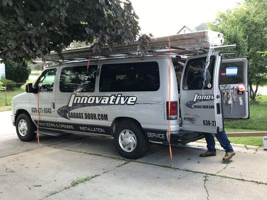 Andy and Jacob arrive with all components of our new garage door and opener.