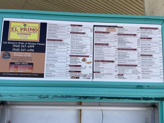 Drive thru menu