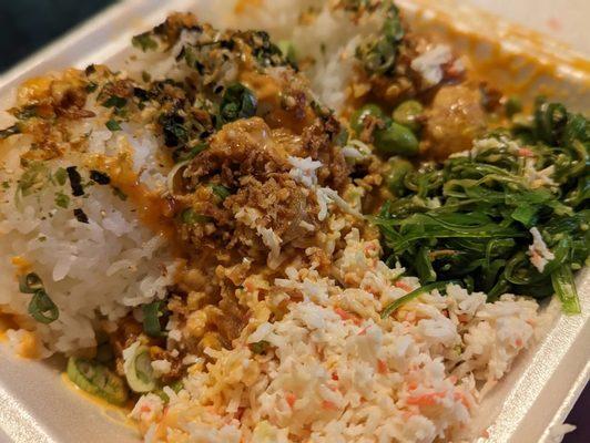 Poke Bowl with Volcano Salmon, Honey Crab, and Seaweed Salad