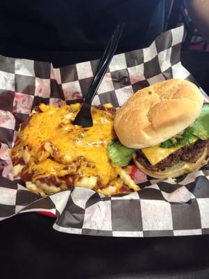 "Monster burger" with chili cheese fries.