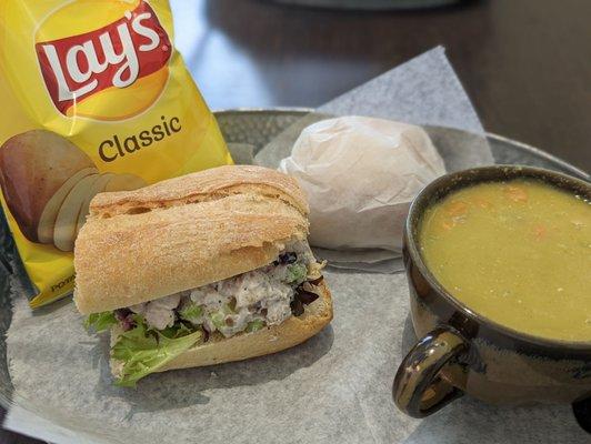 Chicken salad sandwich and split pea soup