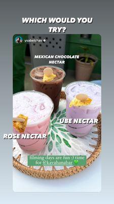 Mexican Chocolate, Ube Coconut Nectar, and Rose Nectar